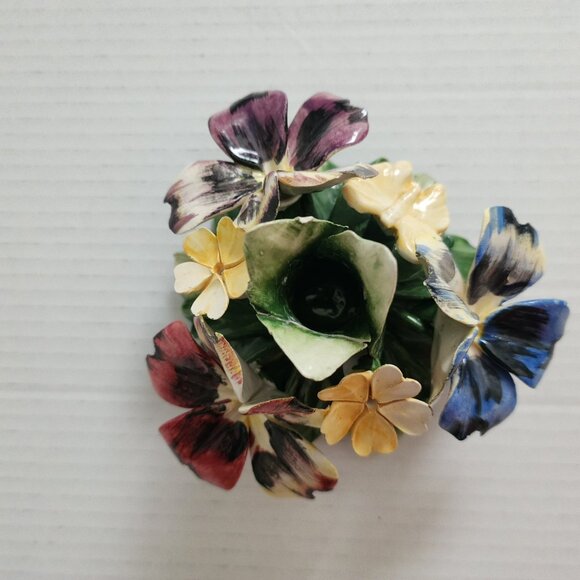 Capodimonte Italy Porcelain Candle Holder Flowers Butterfly Multicolor - Picture 5 of 15